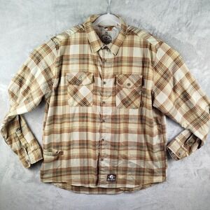 Zero Foxtrot Shirt Mens 2XL Beige Plaid Flannel Button Up Flip Cuff Military
